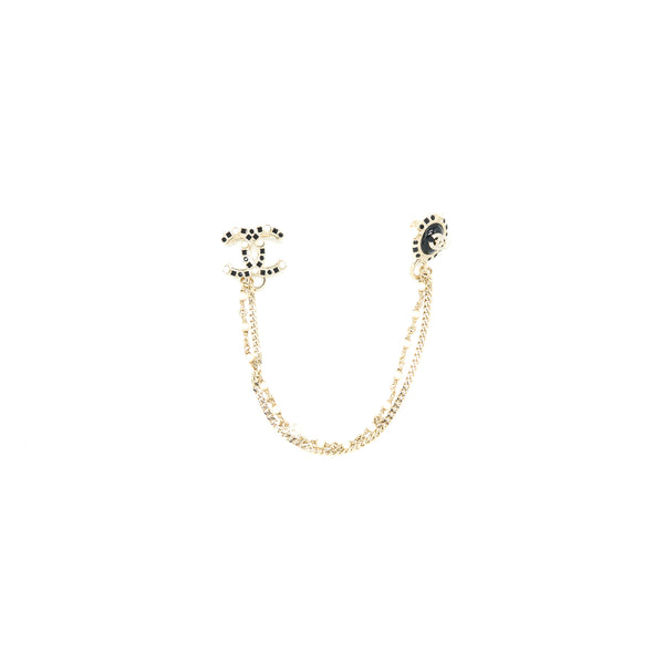 Chanel CC Logo Chain Brooch Crystal Light Gold Tone