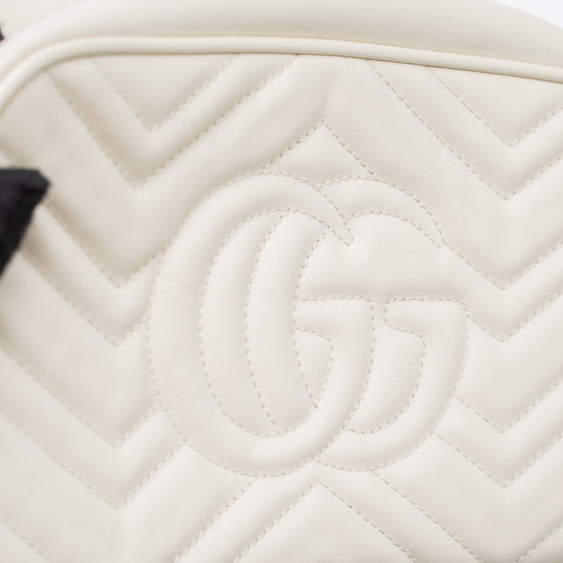 Gucci GG Marmont Camera Shoulder Bag Calfskin White GHW