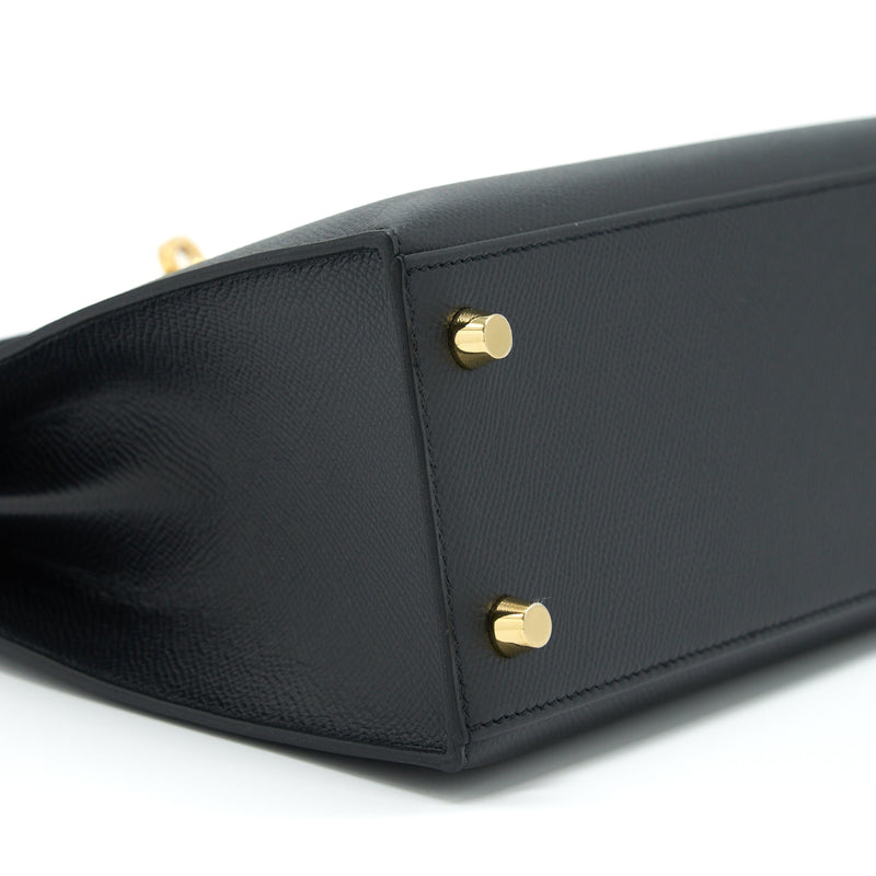 Hermes Kelly 25 Epsom Black GHW Stamp D