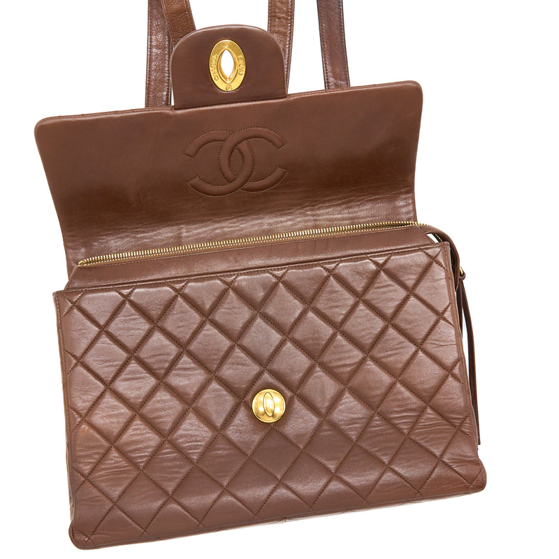 Chanel Vintage Classic Timeless Backpack Lambskin Brown GHW