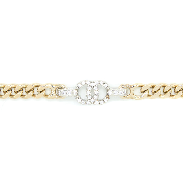 Chanel CC Logo Chain Vu Bracelet Crystal Light Gold Tone