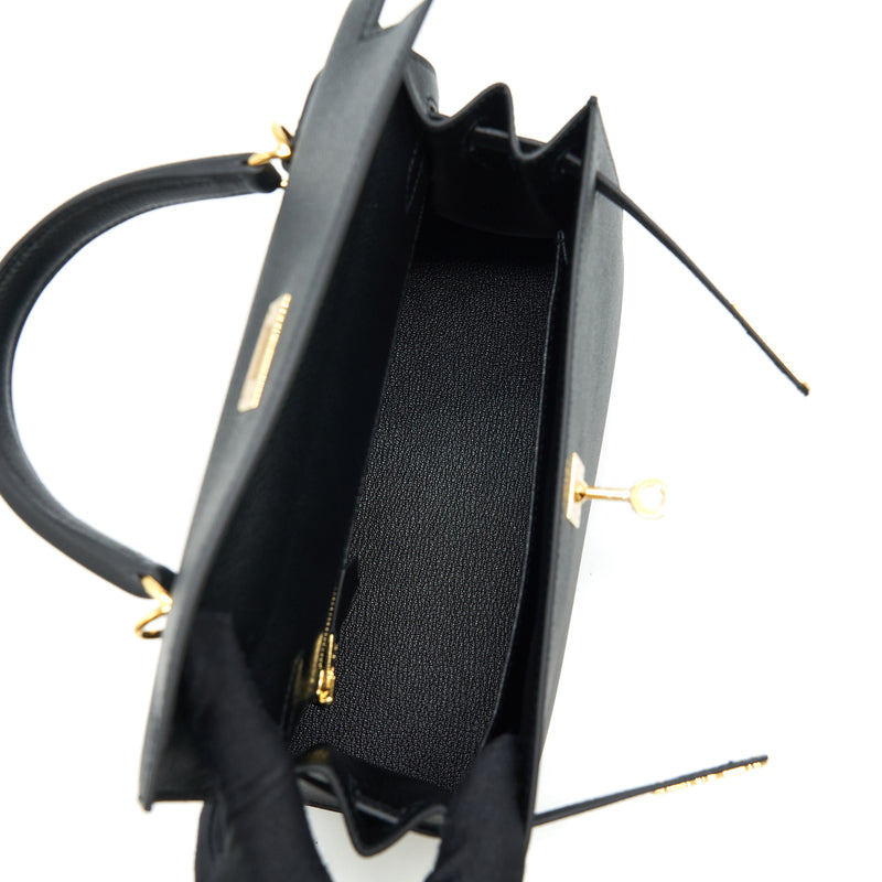 Hermes Kelly 25 Epsom Black GHW Stamp D