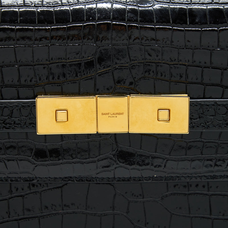 Saint Laurent/YSL Manhattan Shoulder Bag Shiny Croc-Embossed Black GHW