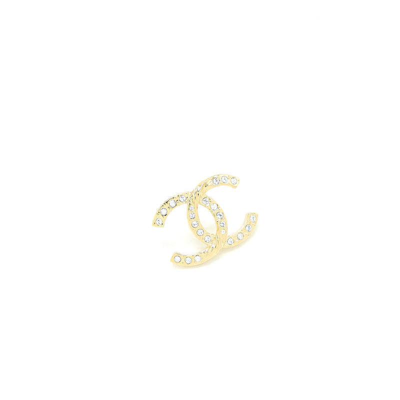 Chanel CC Logo Earrings Crystal Light Gold Tone