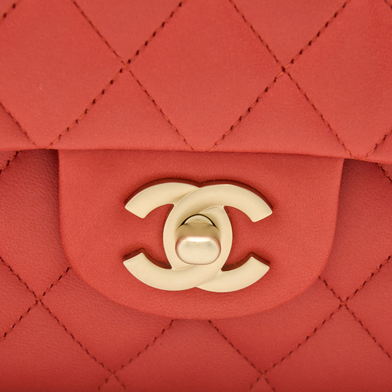 Chanel Medium Classic Double Flap Bag Lambskin Coral Brushed GHW