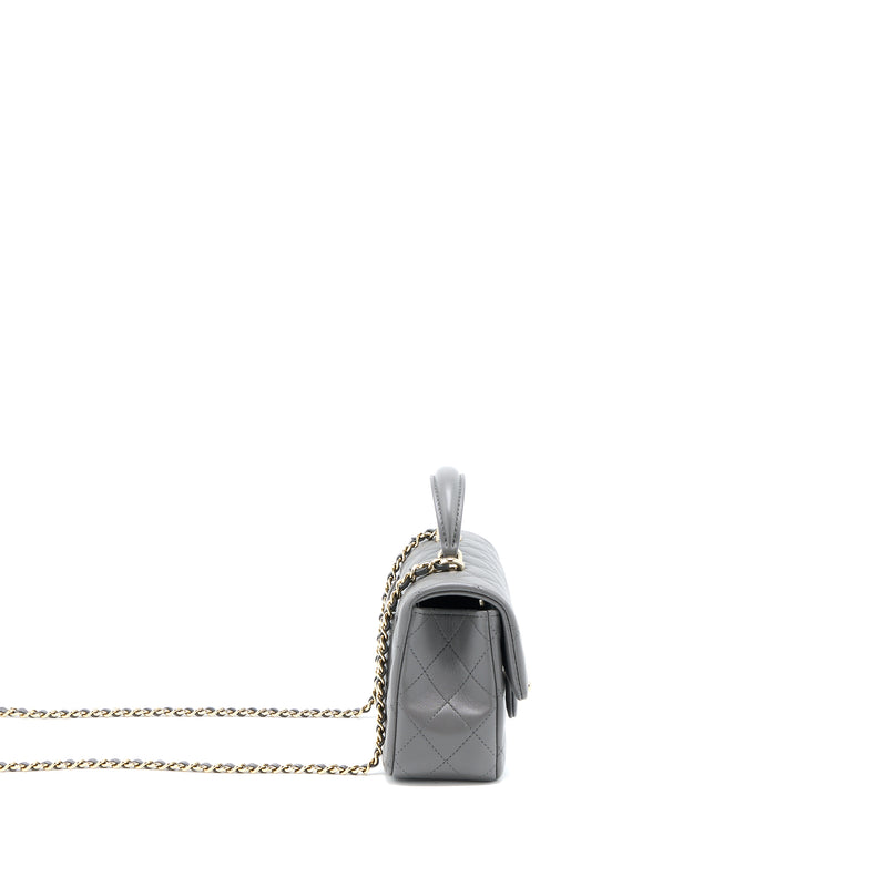 Chanel Top Handle Mini Rectangular Flap Bag Lambskin Grey LGHW (Microchip)