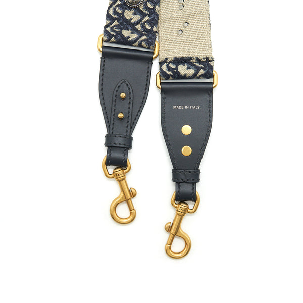 Dior Shoulder strap Blue Oblique Embroidery with Metal Medallions