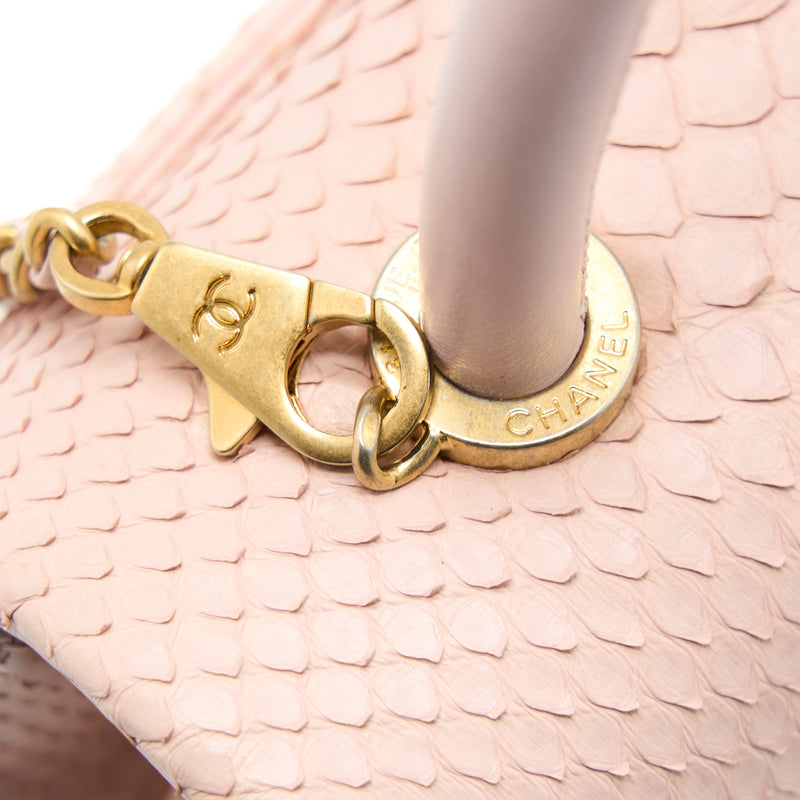 Chanel Pink Python Mini Coco Top Handle Flap Bag Brushed Gold