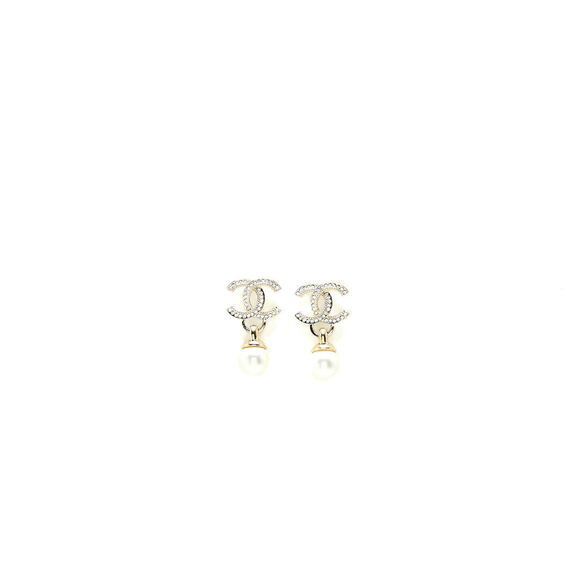 Chanel 2000s Silver CC Faux Pearl Clip-On Drop Earrings · INTO