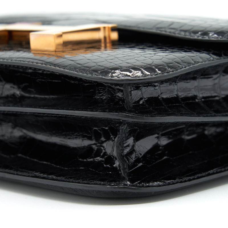 Hermes Mini Constance Alligator Mississipplensis Black RGHW Stamp A