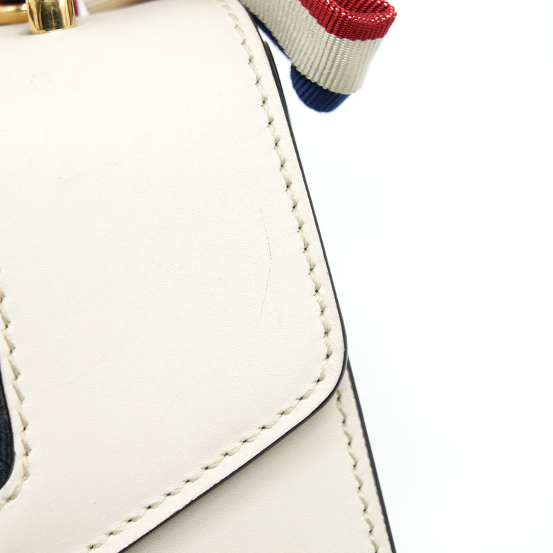 GUCCI SYLVIE MINI LEATHER CHAIN BAG IN WHITE GHW