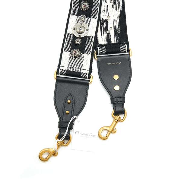 Dior Shoulder strap Black/ White with Metal Medallions