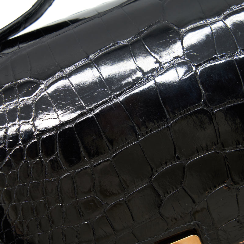 Hermes Mini Constance Alligator Mississipplensis Black RGHW Stamp A