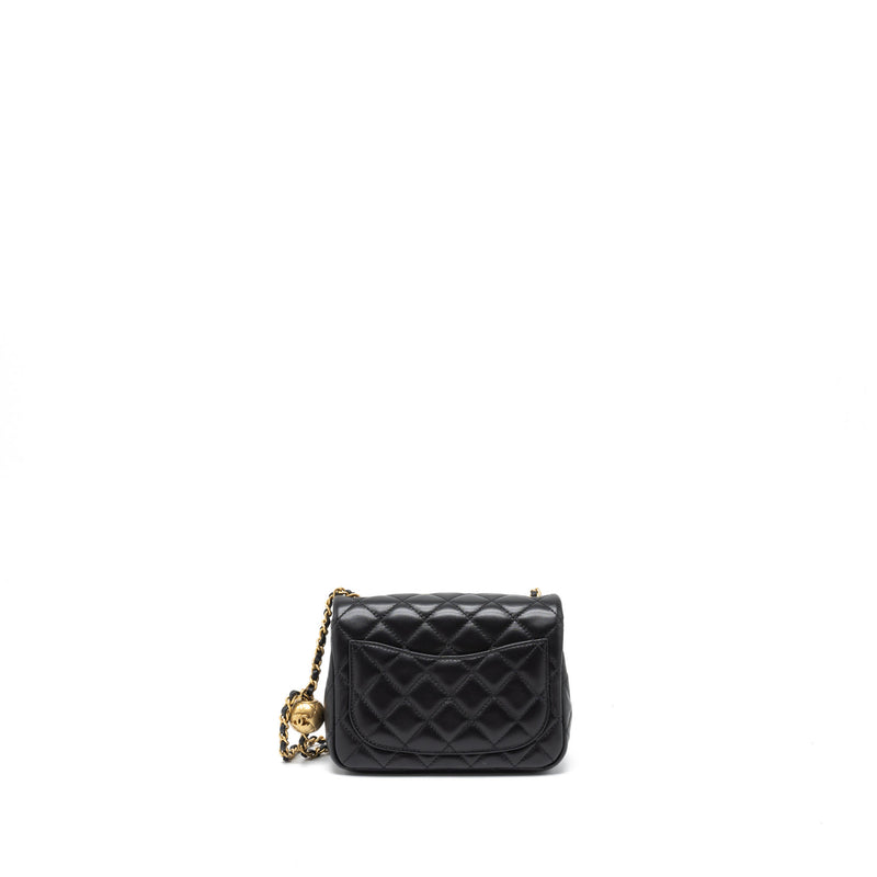 Chanel Pearl Crush Mini Square Flap Bag Lambskin Black Brushed GHW (Microchip)