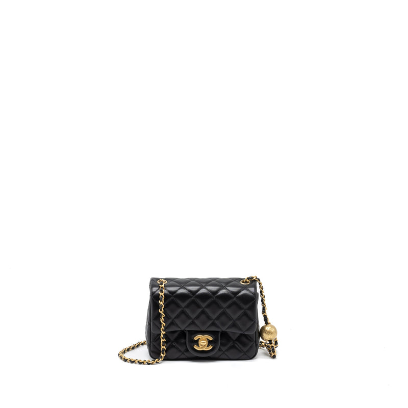 Chanel Pearl Crush Mini Square Flap Bag Lambskin Black Brushed GHW (Microchip)