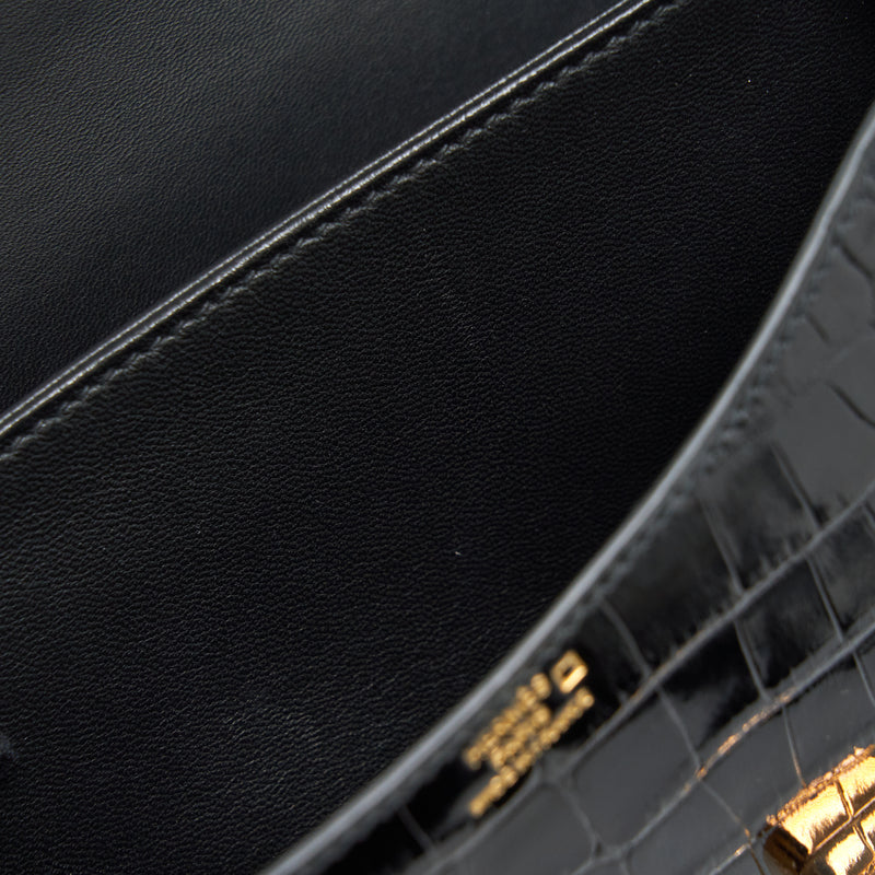 Hermes Mini Constance Alligator Mississipplensis Black RGHW Stamp A
