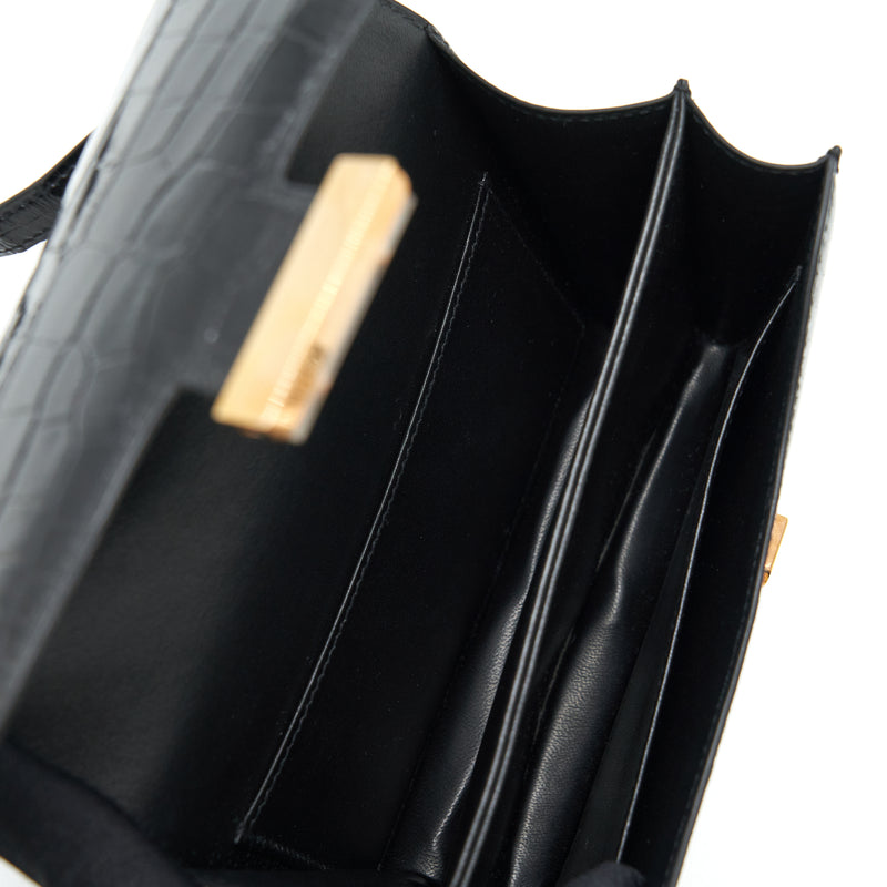 Hermes Mini Constance Alligator Mississipplensis Black RGHW Stamp A