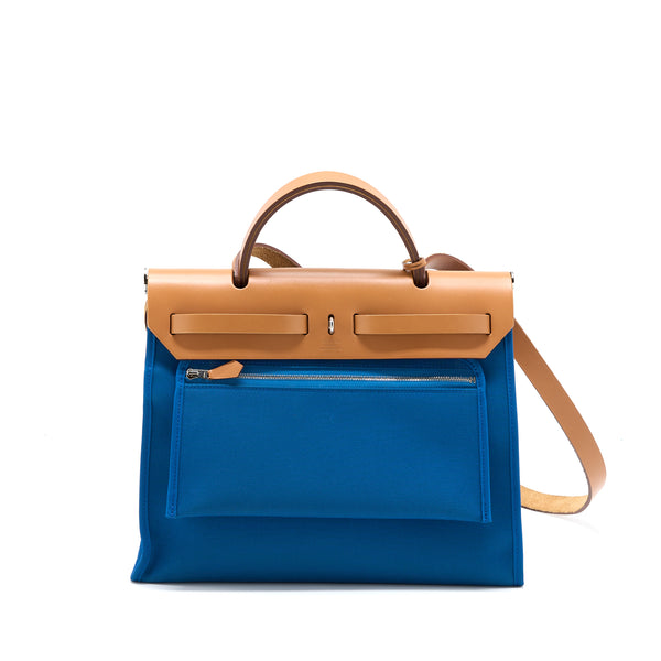 Hermes Herbag Zip 31 Bag Canvas Blue SHW Stamp X