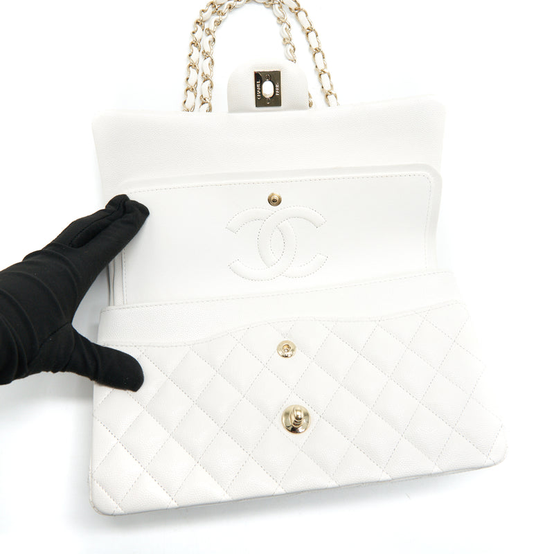 Chanel Medium Classic Double flap Bag Caviar White with LGHW