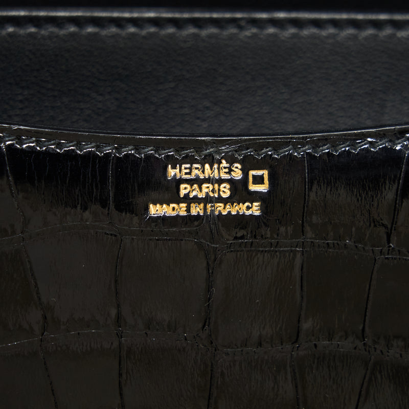 Hermes Mini Constance Alligator Mississipplensis Black RGHW Stamp A