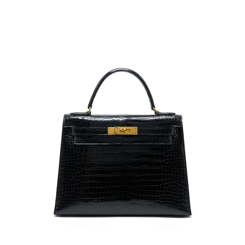 Hermes Vintage Kelly 28 Alligator Black GHW Stamp Circle L