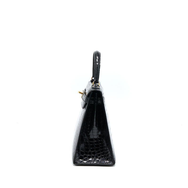 Hermes Vintage Kelly 28 Alligator Black GHW Stamp Circle L