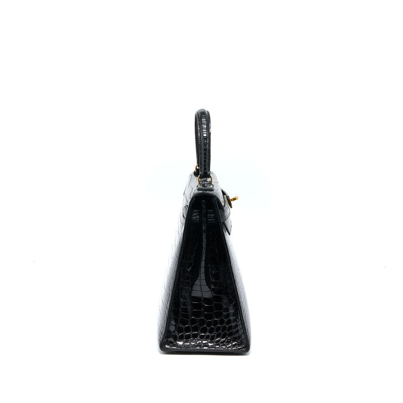 Hermes Vintage Kelly 28 Alligator Black GHW Stamp Circle L