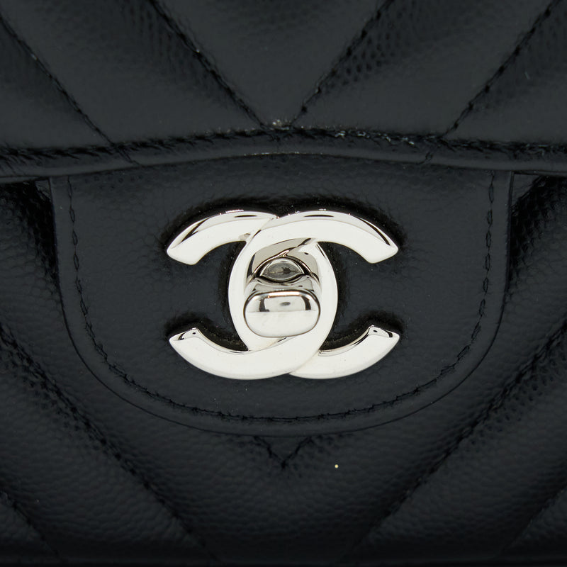 Chanel Medium Classic Double Flap Bag Chevron Caviar Black SHW