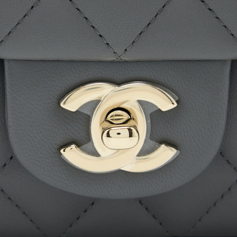 Chanel Top Handle Mini Rectangular Flap Bag Lambskin Grey LGHW (Microchip)