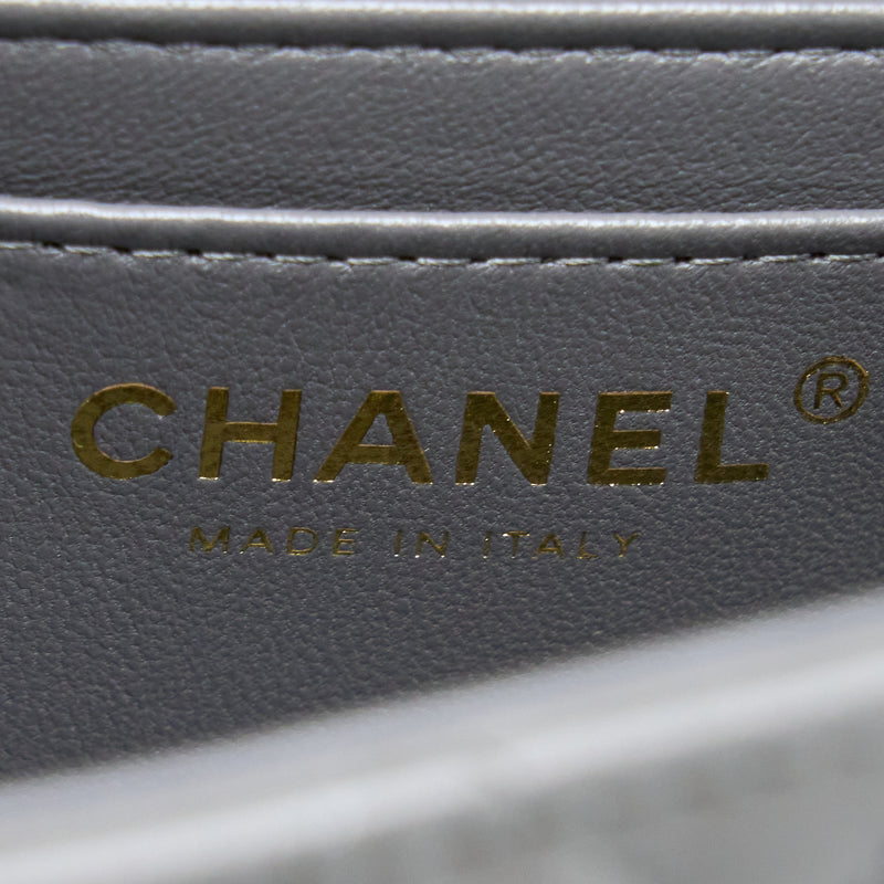 Chanel Top Handle Mini Rectangular Flap Bag Lambskin Grey LGHW (Microchip)