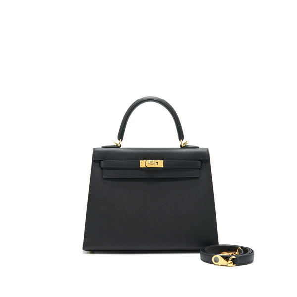 Hermes Kelly Sellier 25 Epsom Black GHW Stamp Y