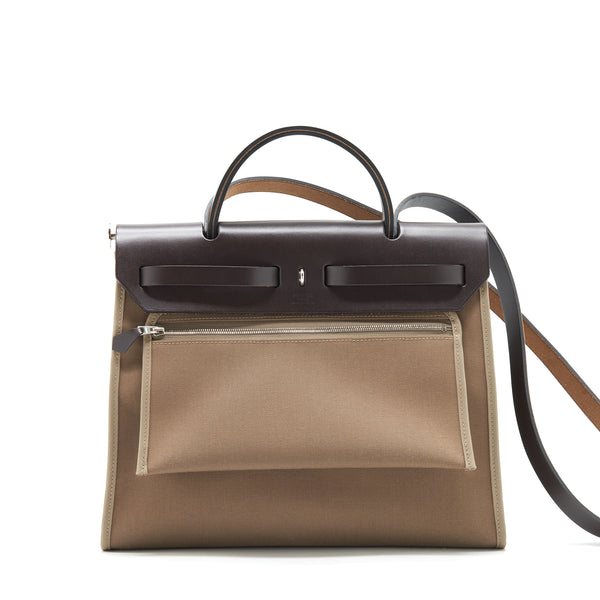 Hermes Herbag zip 31 bag Etoupe/Ebene SHW stamp D