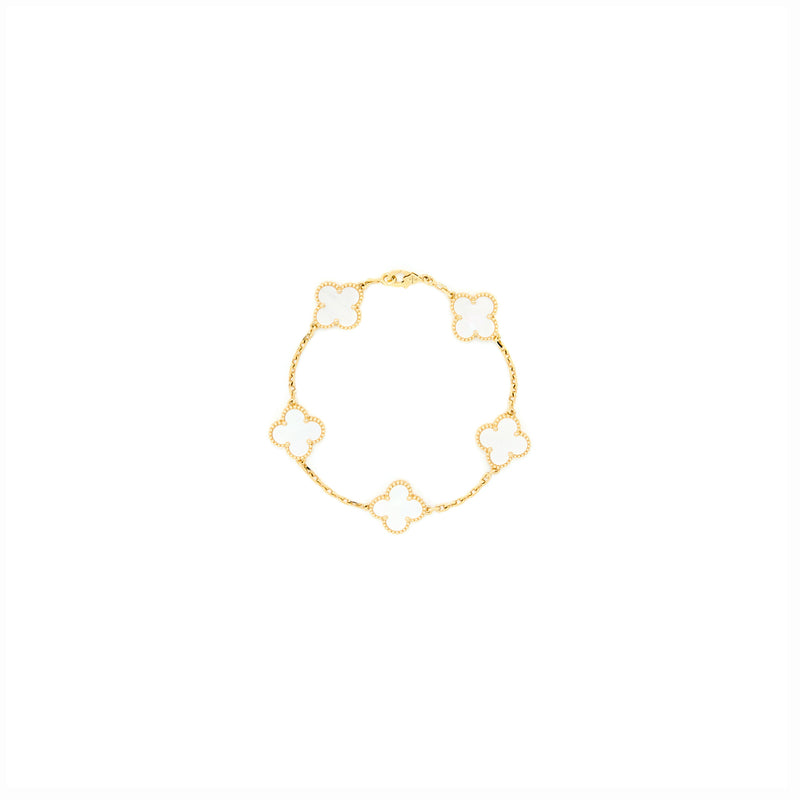 VAN CLEEF & ARPELS 18K Yellow Gold Mother of Pearl 5 Motifs Vintage  Alhambra Bracelet 1212660