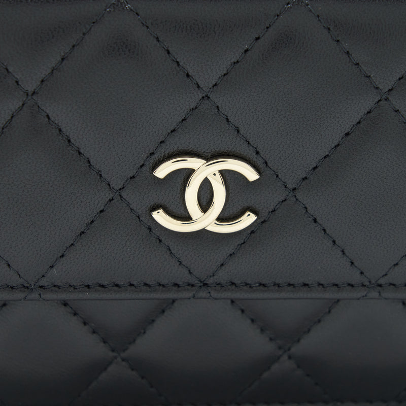 Chanel Mini Flap Bag With Camellia Chain Lambskin Black LGHW