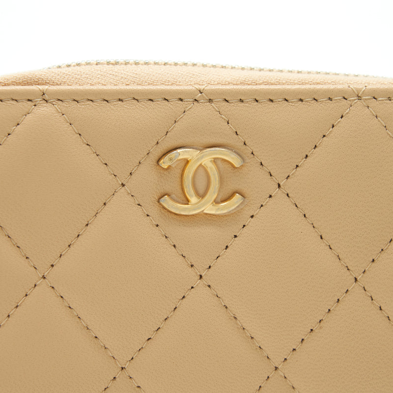 Chanel 22C Pearl Crush Card Holder With Chain Beige GHW