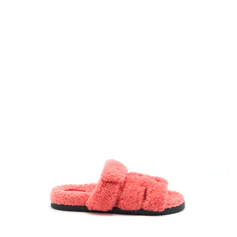 Hermes Size 38 Chypre Sandal Shearling Rose Du Desert