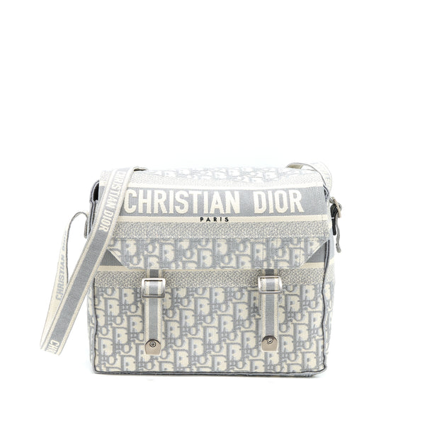 Dior Diorcamp Messenger Bag Oblique Embroidery Light Grey SHW