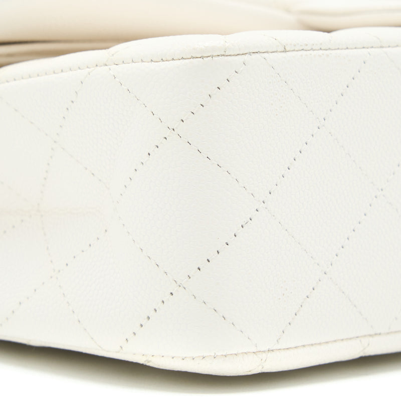 Chanel Medium Classic Double Flap Bag Caviar White SHW (Microchip)