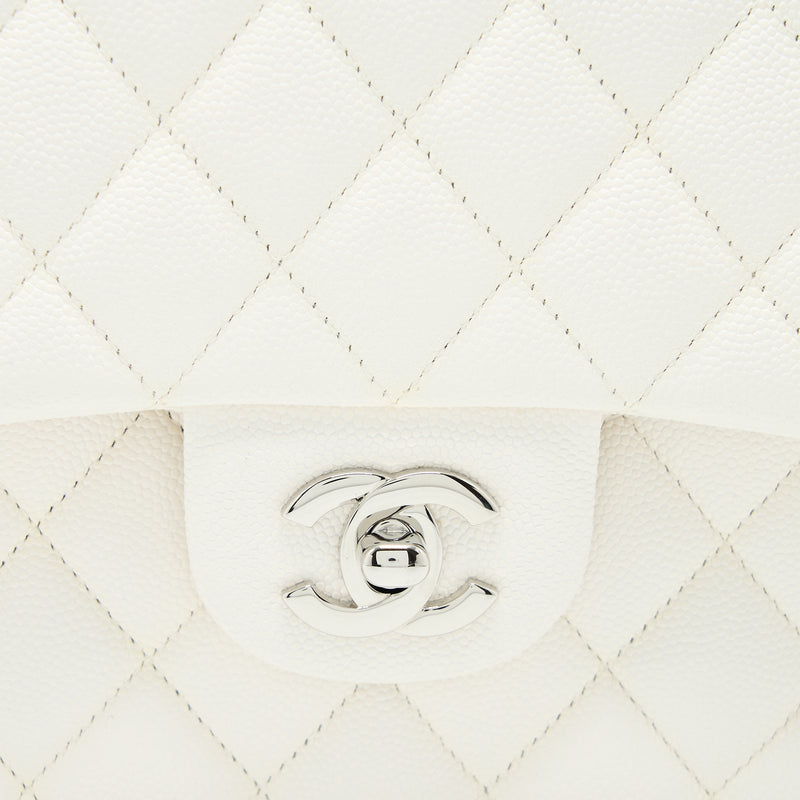 Chanel Medium Classic Double Flap Bag Caviar White SHW (Microchip)