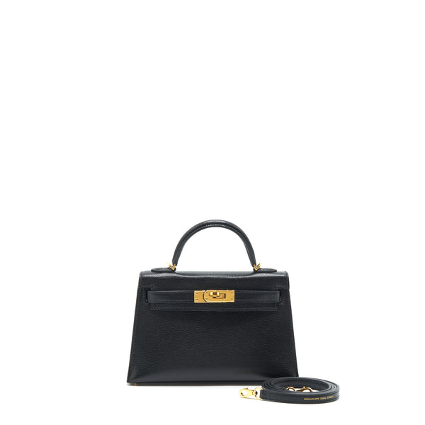 Hermes Mini Kelly 20cm Chèvre Chamkila Black GHW Stamp Y