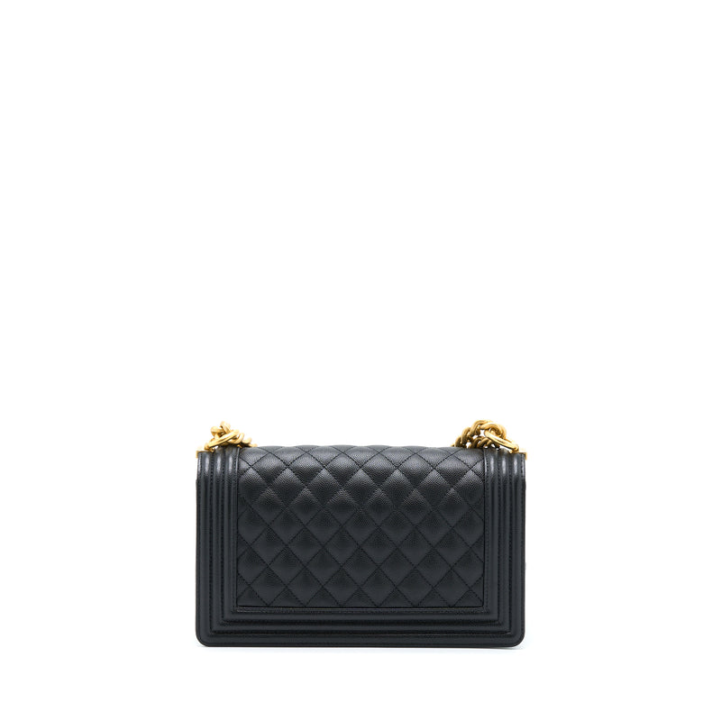 Chanel Medium Boy Caviar Black Brushed Gold Hardware(Microchip)