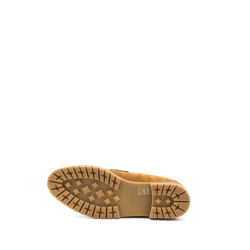 Hermes Size 37.5 Faubourg Loafer Suede Goatskin Natural SHW