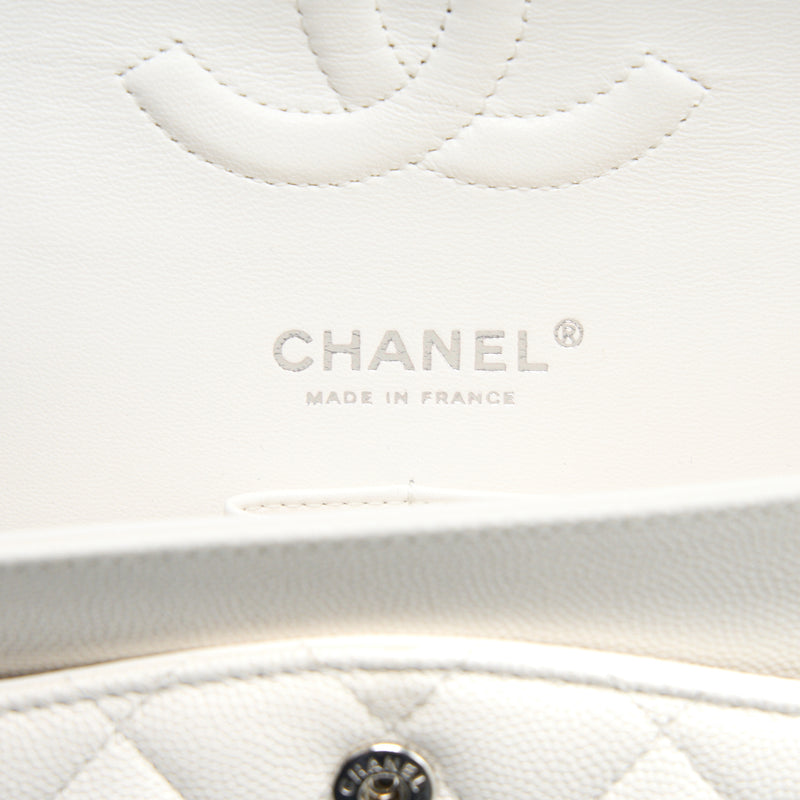 Chanel Medium Classic Double Flap Bag Caviar White SHW (Microchip)