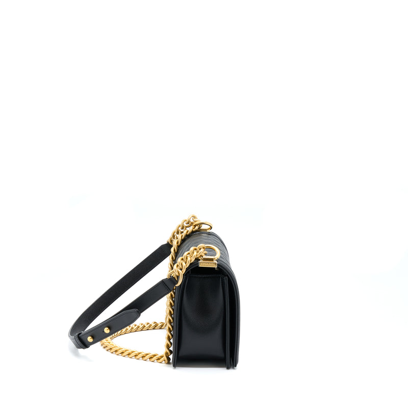 Chanel Medium Boy Caviar Black Brushed Gold Hardware(Microchip)