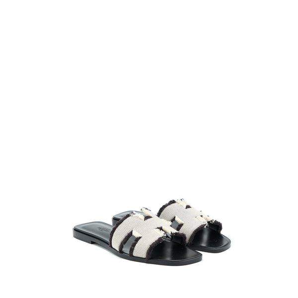 Hermes Size 38 Oran Sandals Toile De Cotton Prunoir