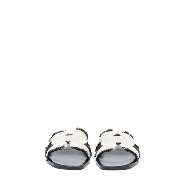 Hermes Size 38 Oran Sandals Toile De Cotton Prunoir