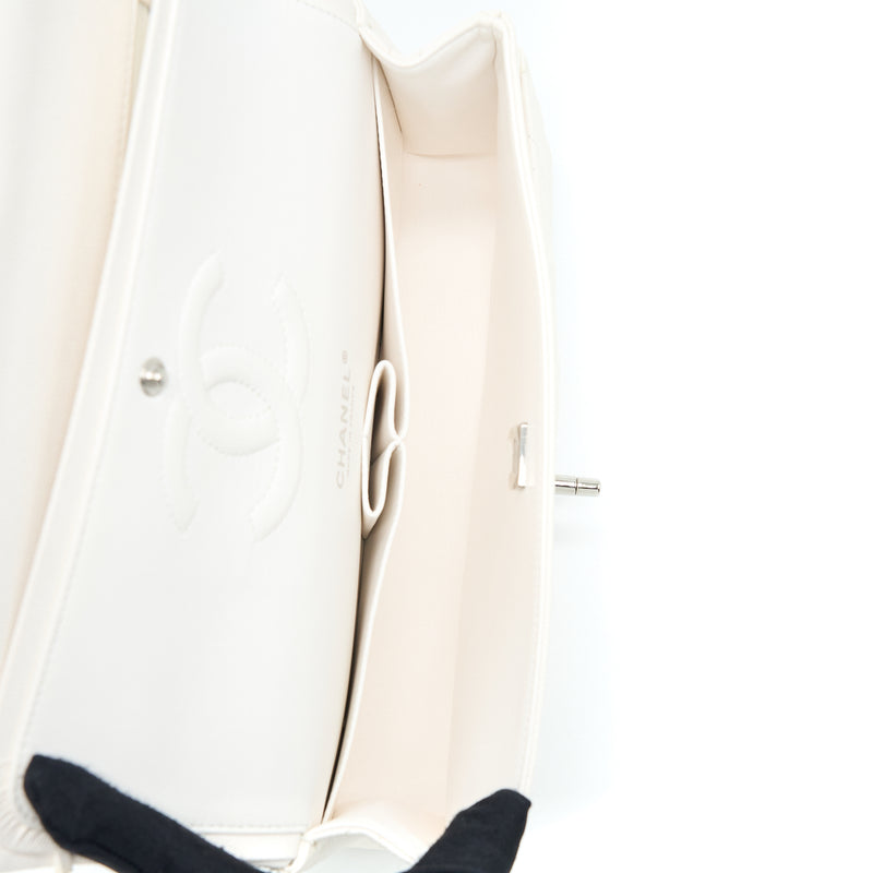 Chanel Medium Classic Double Flap Bag Caviar White SHW (Microchip)