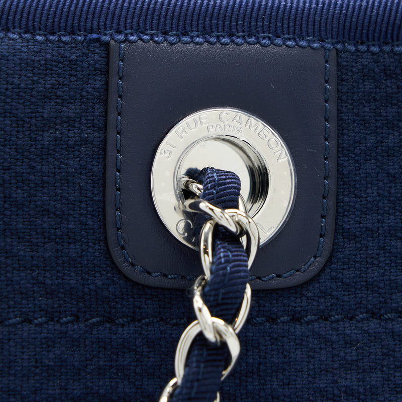 Chanel PM Deauville Tote Bag Canvas Navy SHW (Microchip)