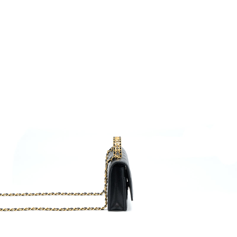 Chanel Top Handle Wallet On Chain Caviar Black GHW (Microchip)