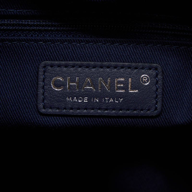 Chanel PM Deauville Tote Bag Canvas Navy SHW (Microchip)